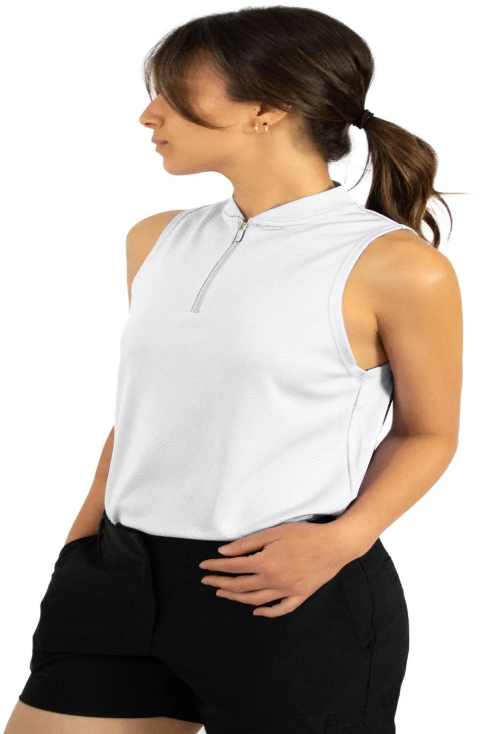 Extreme Deal - Women's Sleeveless Collarless Golf Polo with Zipper