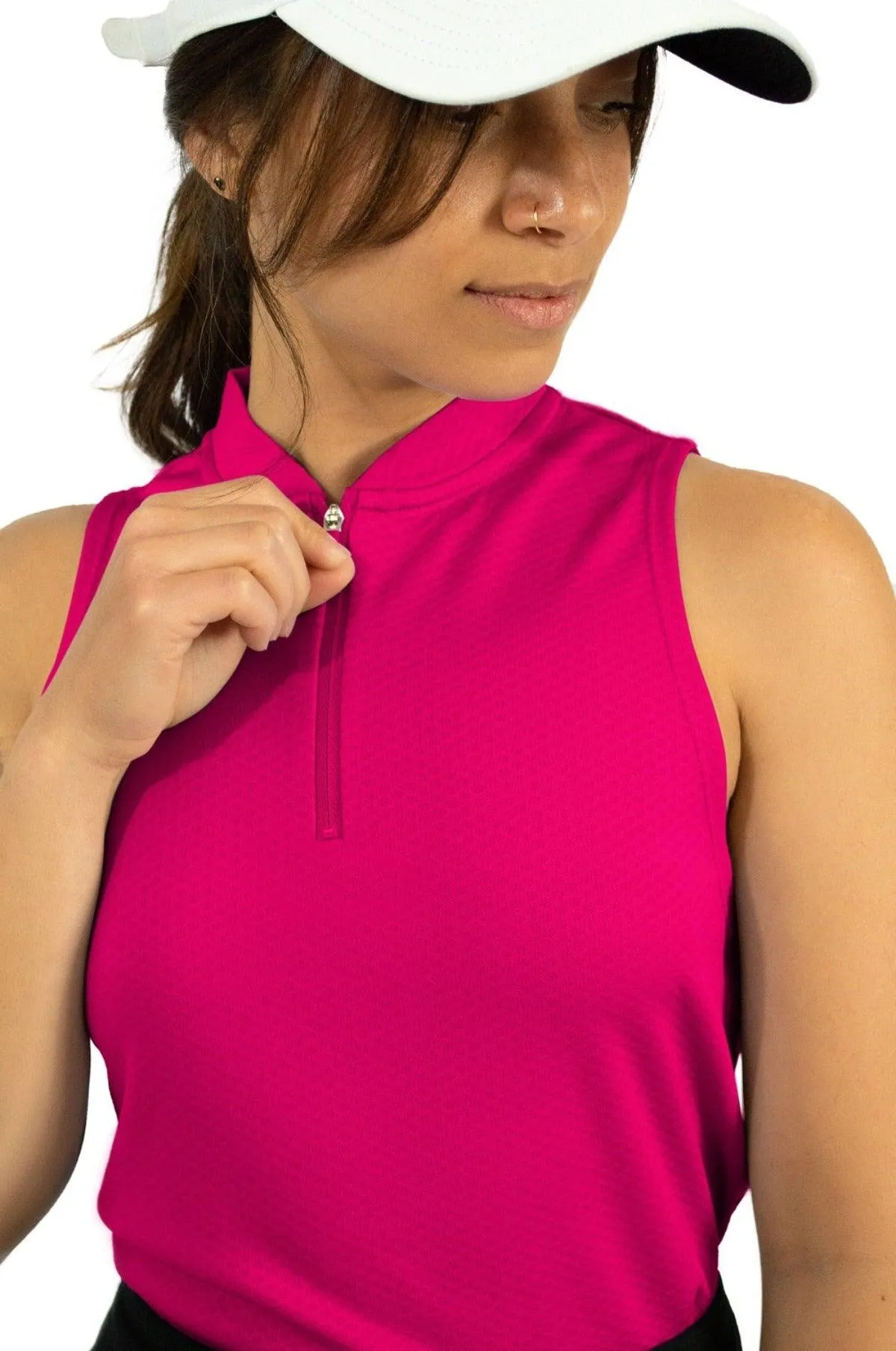 Extreme Deal - Women's Sleeveless Collarless Golf Polo with Zipper