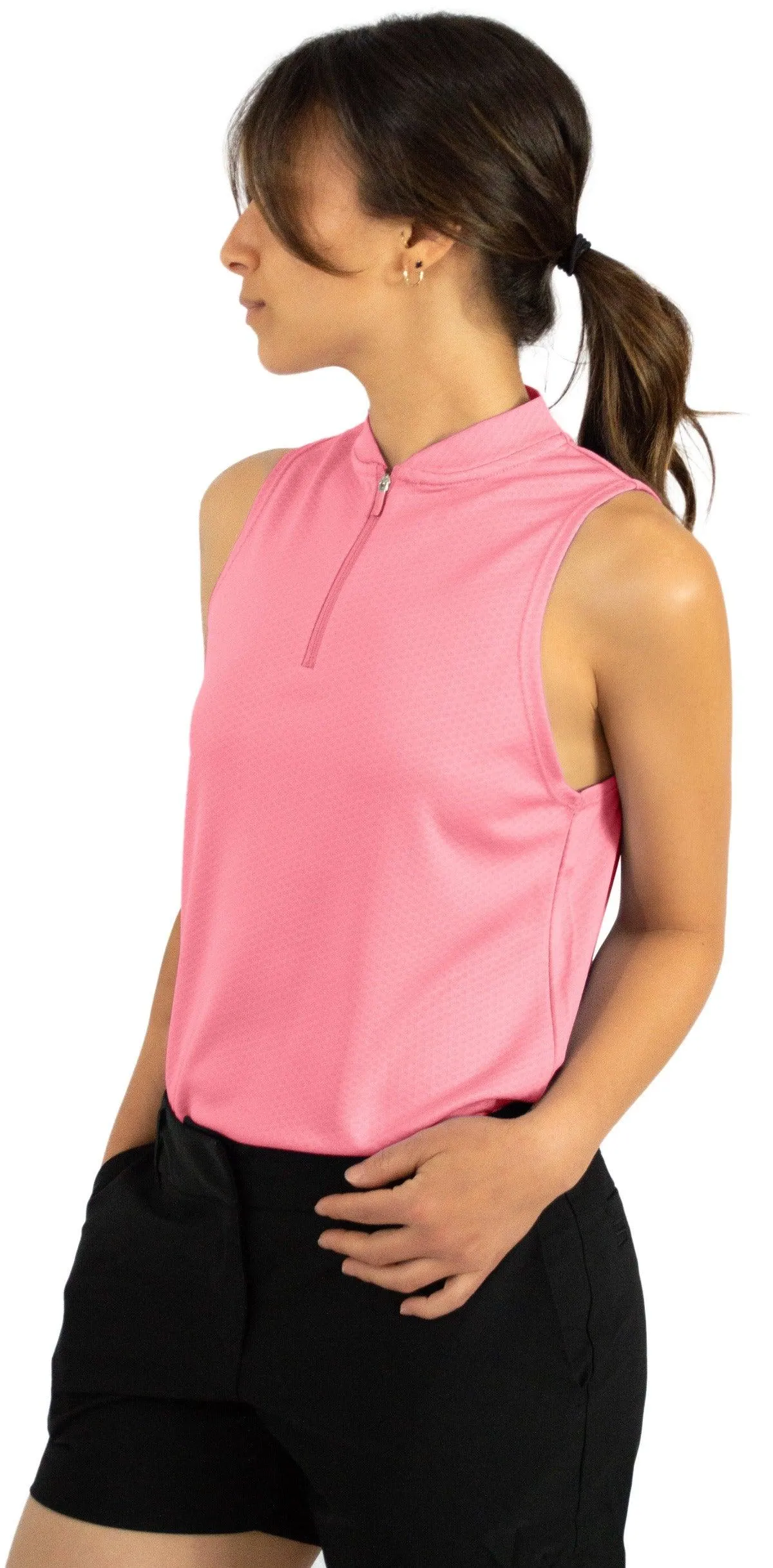 Extreme Deal - Women's Sleeveless Collarless Golf Polo with Zipper