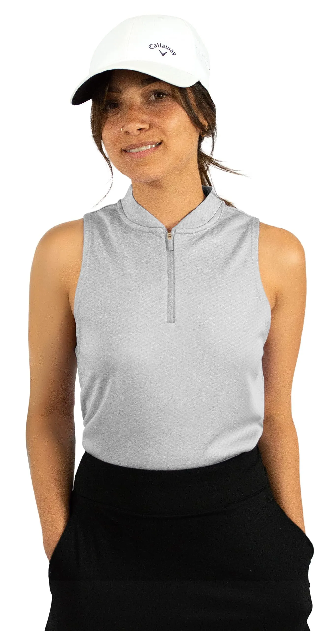Extreme Deal - Women's Sleeveless Collarless Golf Polo with Zipper