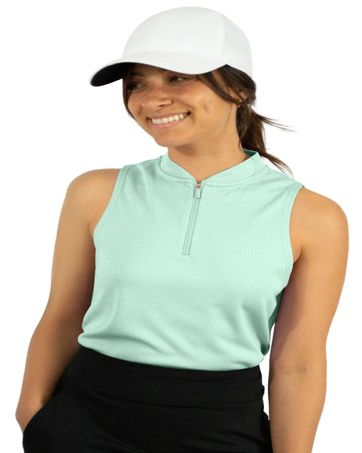 Extreme Deal - Women's Sleeveless Collarless Golf Polo with Zipper