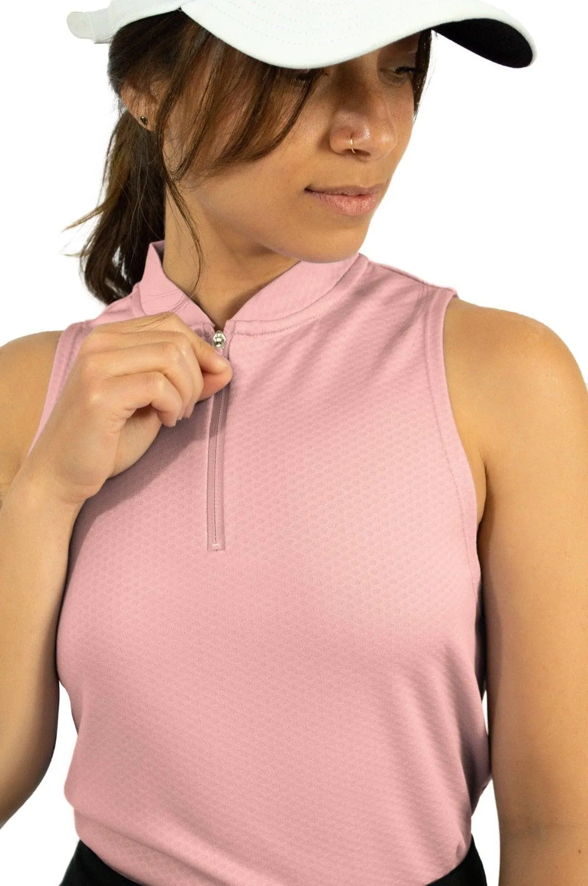 Extreme Deal - Women's Sleeveless Collarless Golf Polo with Zipper
