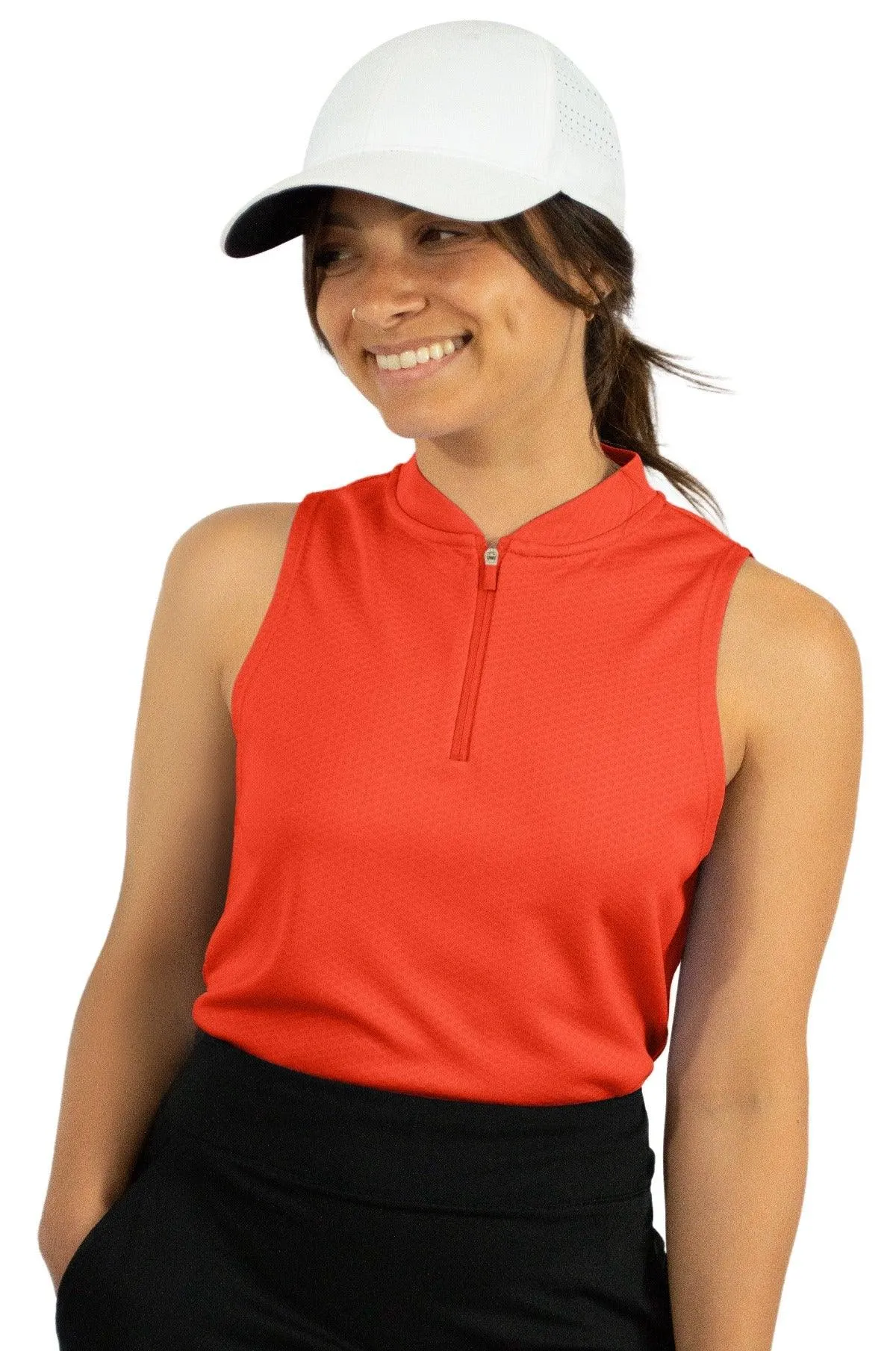 Extreme Deal - Women's Sleeveless Collarless Golf Polo with Zipper