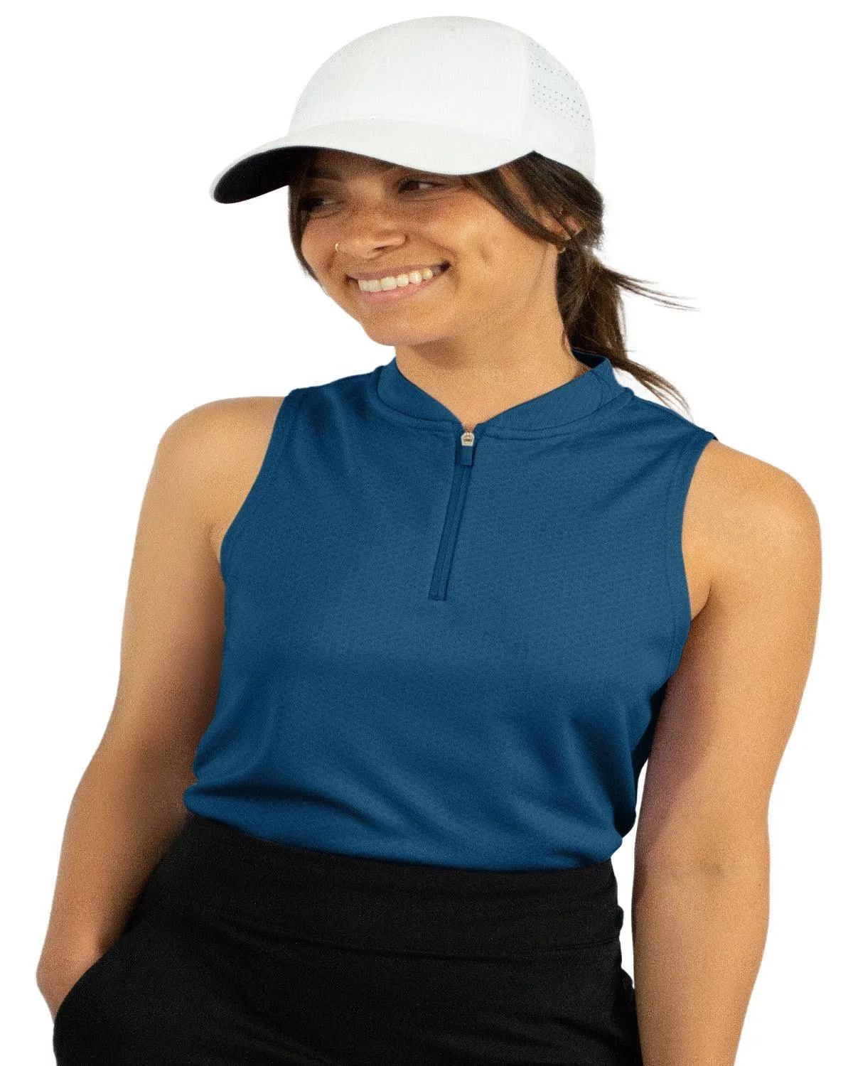 Extreme Deal - Women's Sleeveless Collarless Golf Polo with Zipper