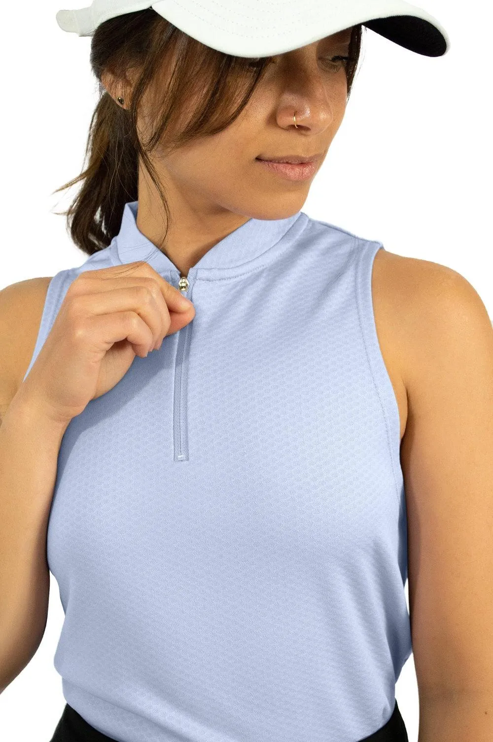 Extreme Deal - Women's Sleeveless Collarless Golf Polo with Zipper