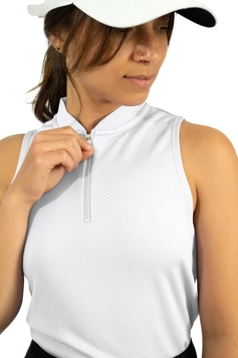 Extreme Deal - Women's Sleeveless Collarless Golf Polo with Zipper
