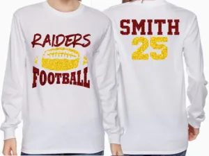 Football Mama Shirt | Glitter Football  Long Sleeve Shirt | Football Bling | Football Spirit Wear | Customize Team and Colors