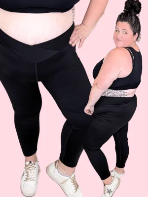 Full Length Crossover Front High Rise Leggings in Black