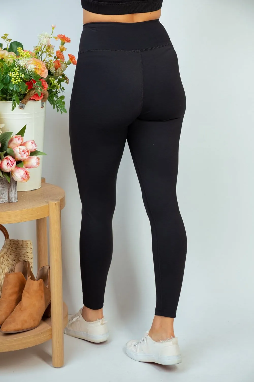 Full Length Crossover Front High Rise Leggings in Black