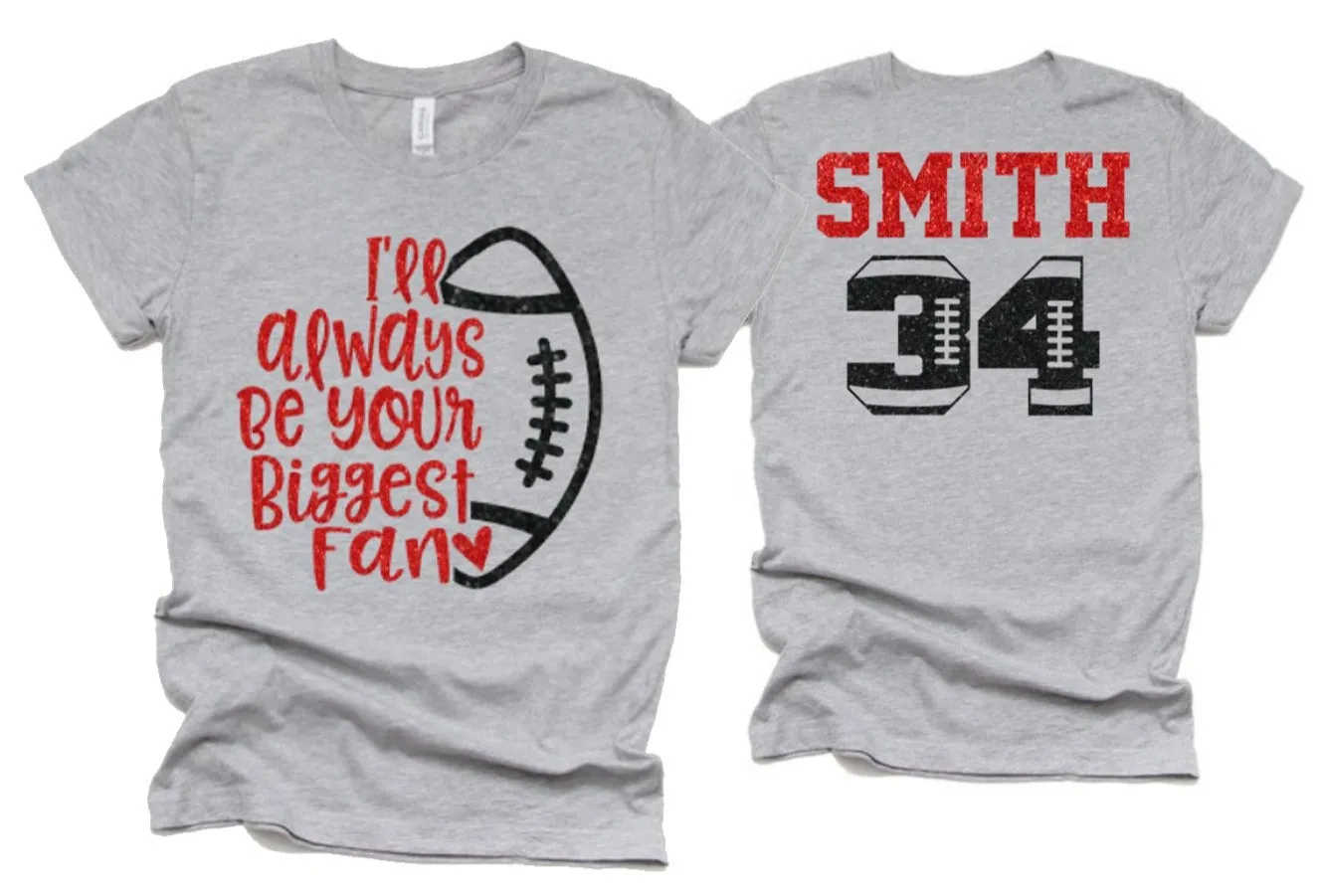 Glitter Football Shirt | Biggest Fan Shirt | Football Mom T-Shirt | Football Shirts | Cute Football Mom Shirts | Bella Canvas T-shirt