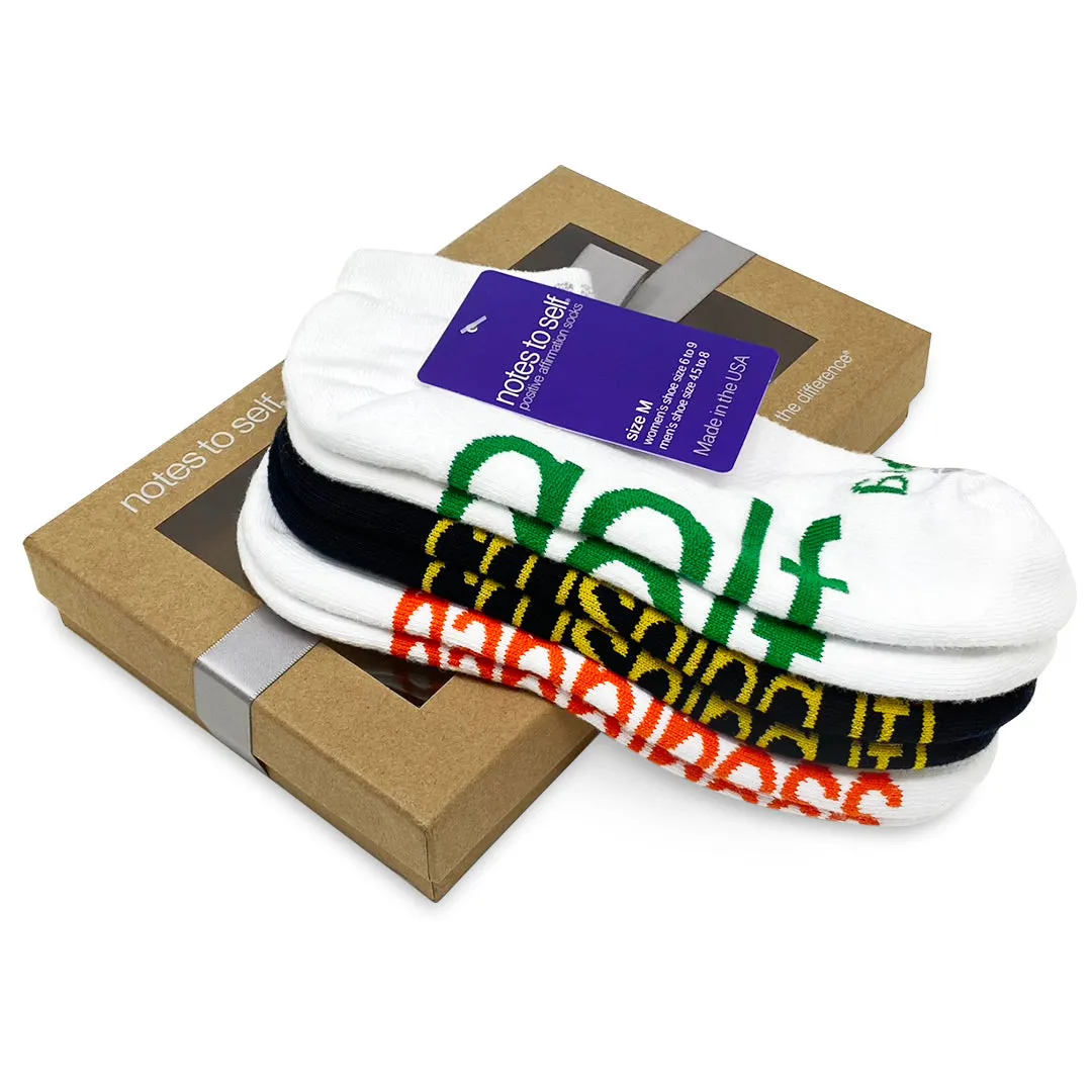 Golf, crushing it and happiness - 3 pairs of socks in gift box