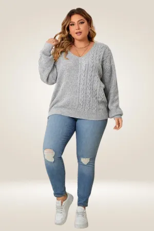 Gray Knitted Plus Size Sweater