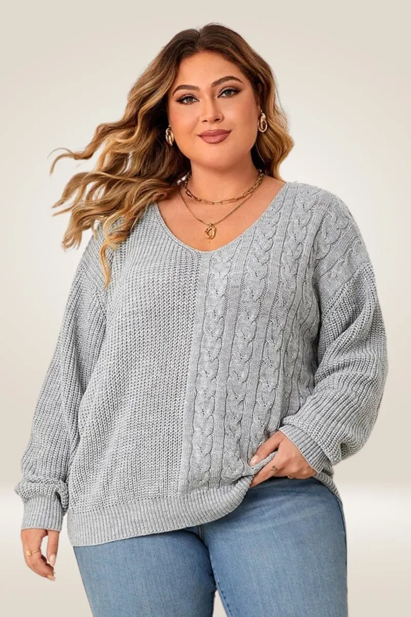Gray Knitted Plus Size Sweater