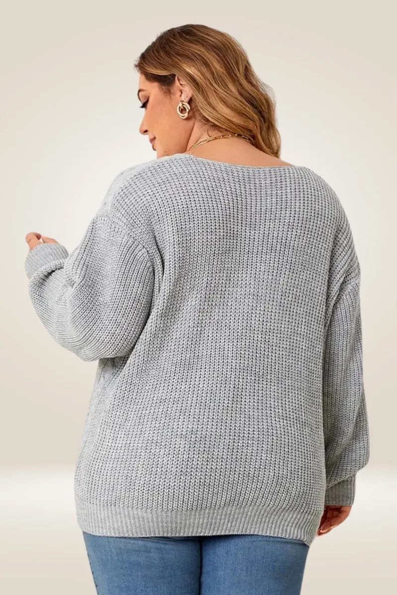Gray Knitted Plus Size Sweater
