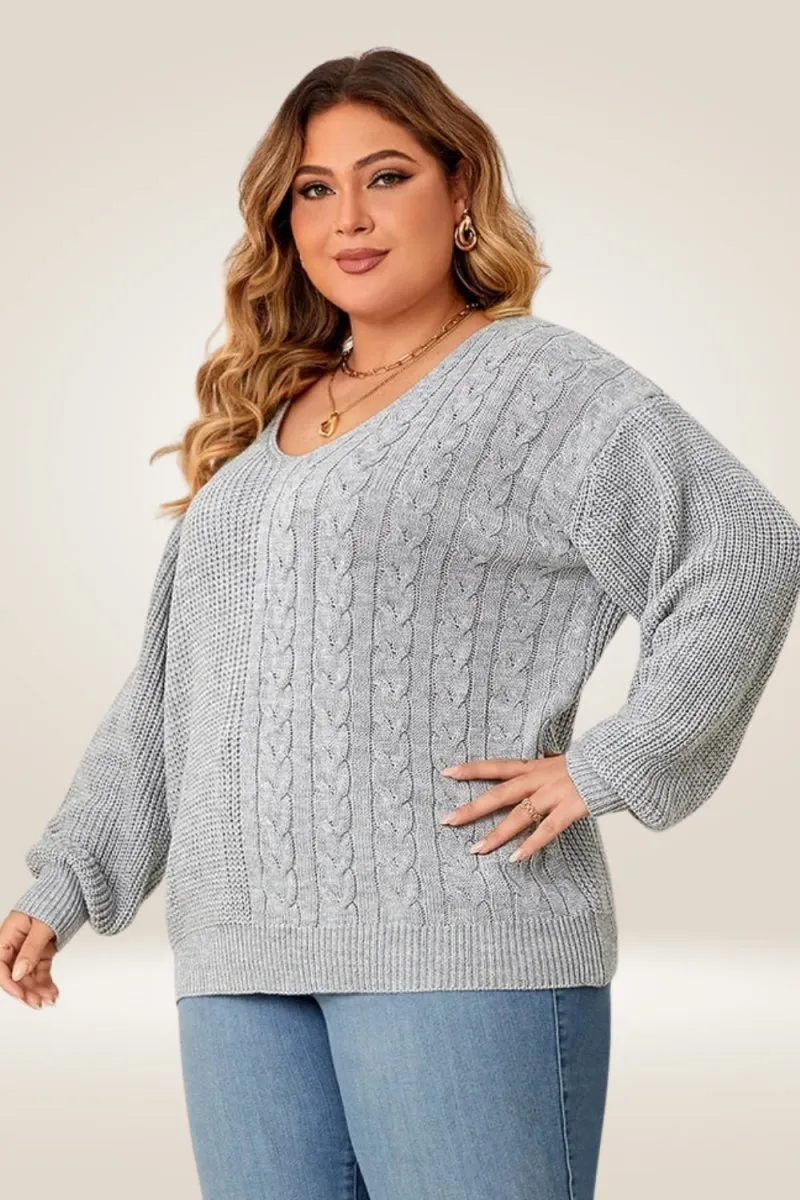 Gray Knitted Plus Size Sweater