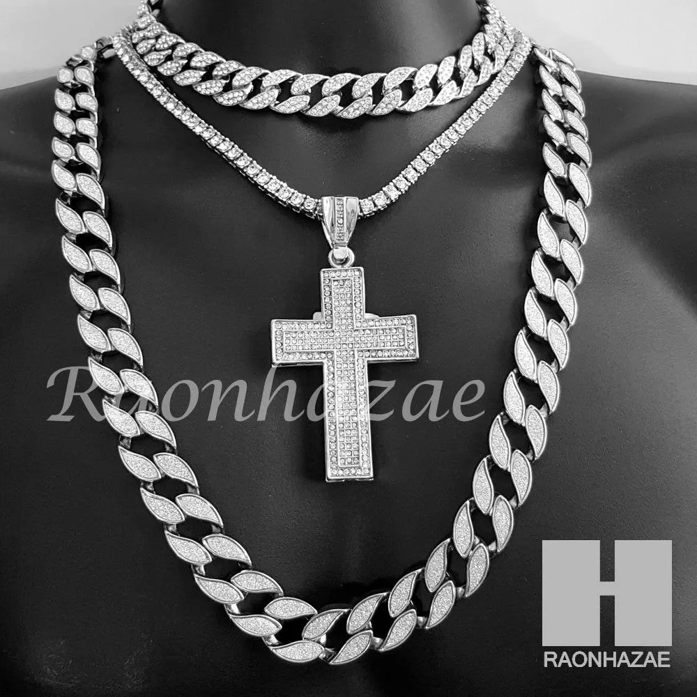 Hip Hop Cross Pendant 16" Choker 18" Tennis 30" Miami Cuban Chain 15S