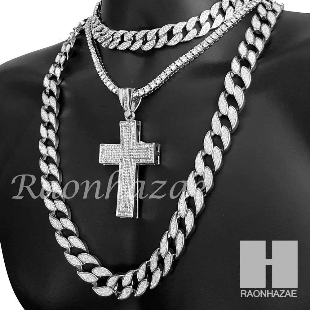 Hip Hop Cross Pendant 16" Choker 18" Tennis 30" Miami Cuban Chain 15S