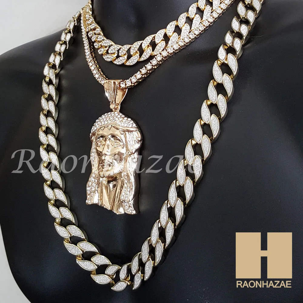 Hip Hop Jesus Pendant 16" Choker 18" Tennis 30" Miami Cuban Chain 26