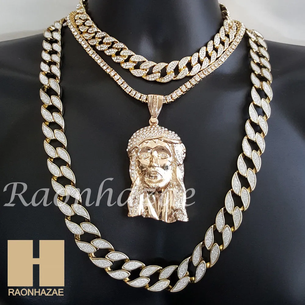 Hip Hop Jesus Pendant 16" Choker 18" Tennis 30" Miami Cuban Chain 26