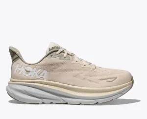 Hoka Men's Clifton 9 Max Running Shoe in Milk/Barley, Black & Grey Available in Wide Widths