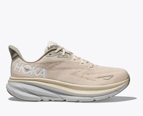 Hoka Men's Clifton 9 Max Running Shoe in Milk/Barley, Black & Grey Available in Wide Widths