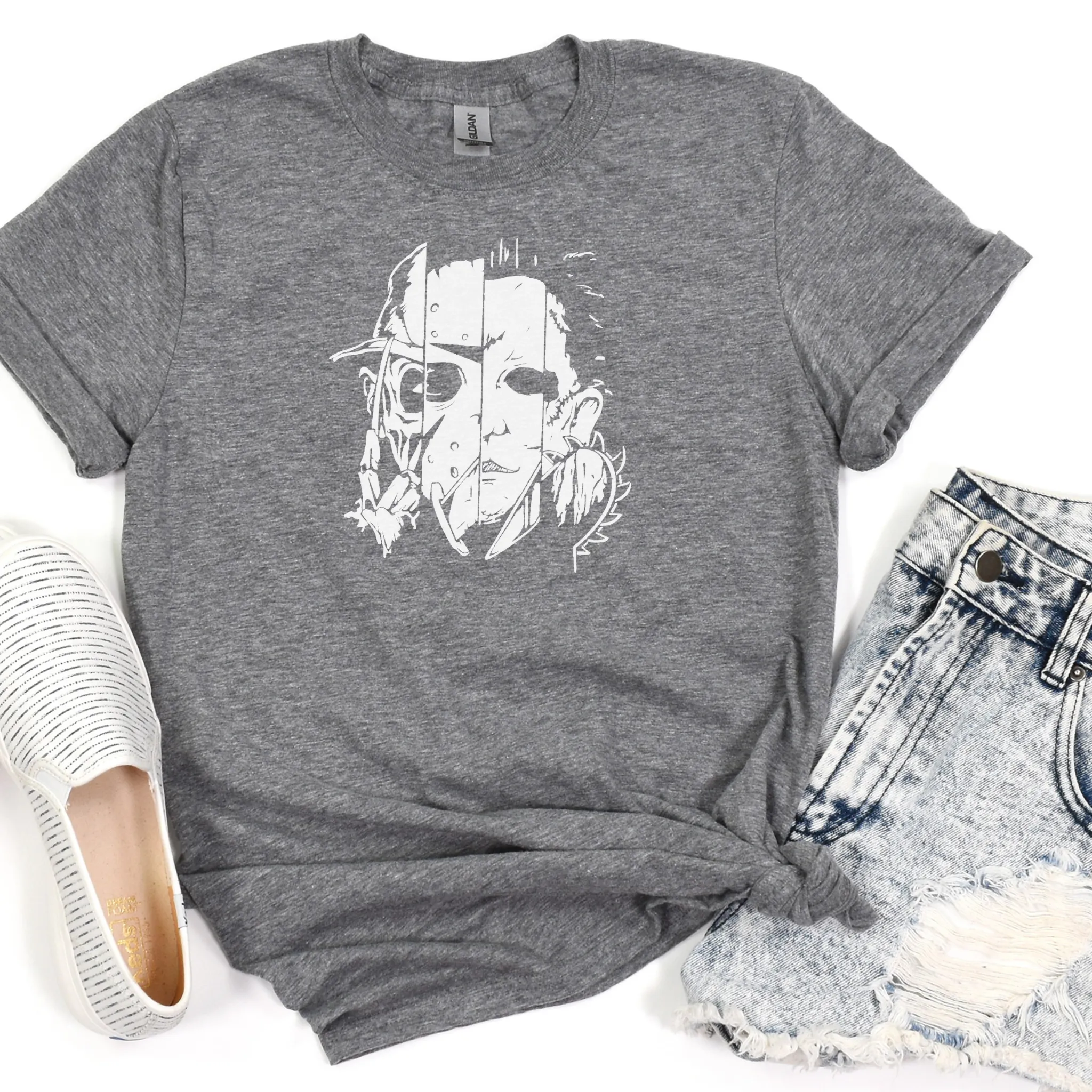 Horror Movie Killer Faces Halloween Mash-Up T-Shirt