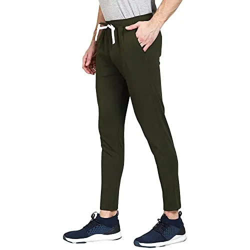 IKITZ Men's Stylish Slim Fit Lycra Jogger Lower Track Pants for Gym, Running, Athletic, Casual Wear for Men Pack of 3 Black,Olive,Blue(M)