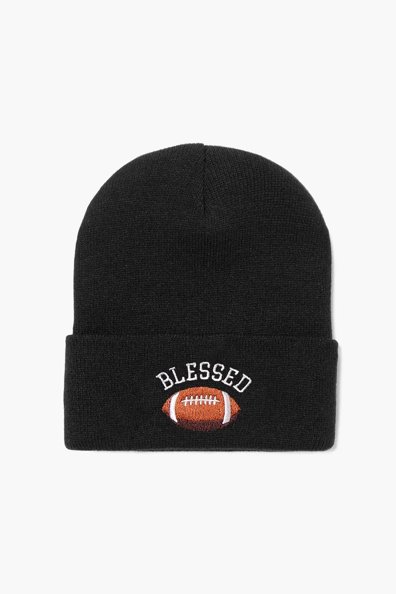LBB1833 - Blessed football embroidered knit beanie
