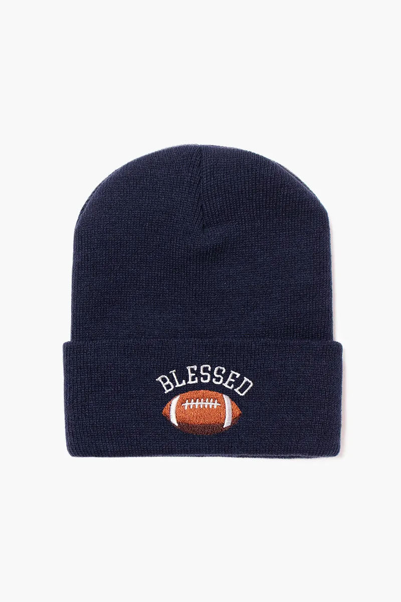 LBB1833 - Blessed football embroidered knit beanie