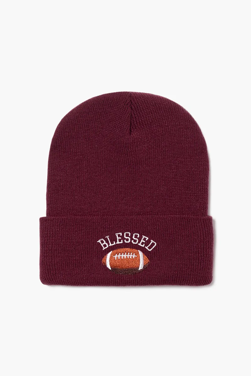 LBB1833 - Blessed football embroidered knit beanie
