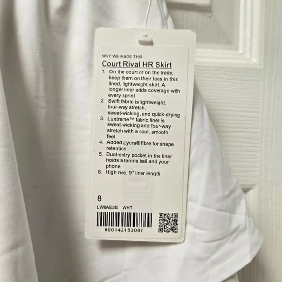 Lululemon Court Rival High-Rise Tennis Skirt White