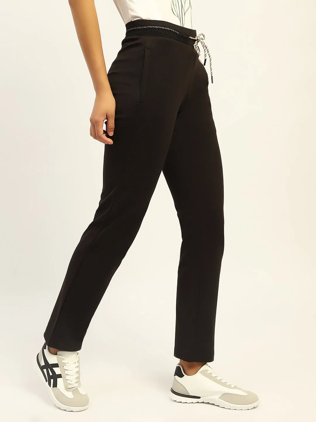 Madame Typography Print Solid Black Cotton Track Bottom