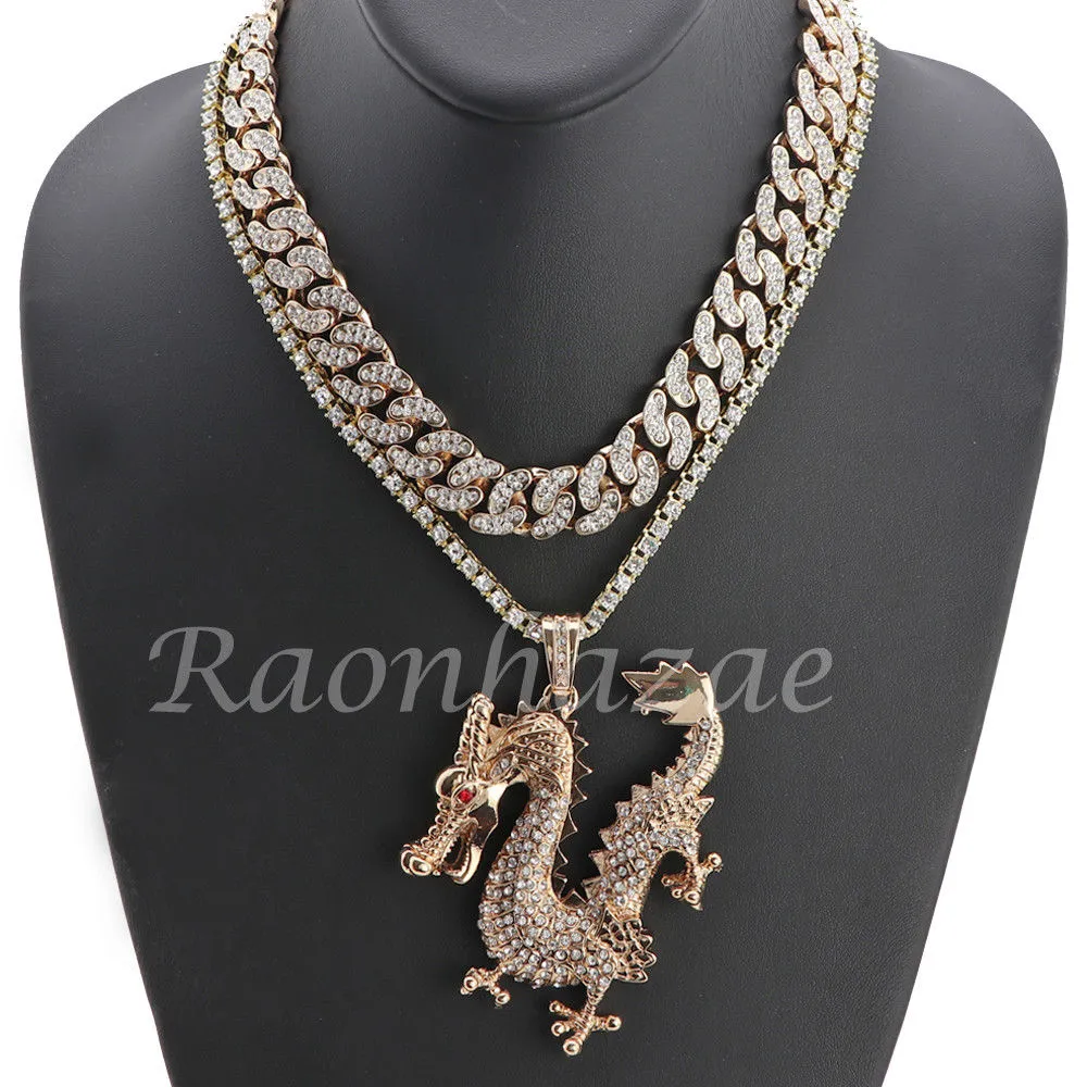 MEN 14K GOLD PT DRAGON 18" TENNIS CHAIN 16" 30" CHOKER CUBAN CHAIN S31G