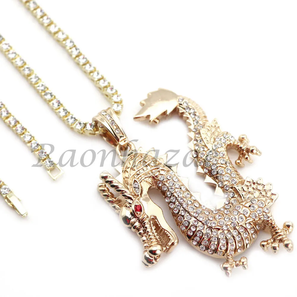 MEN 14K GOLD PT DRAGON 18" TENNIS CHAIN 16" 30" CHOKER CUBAN CHAIN S31G