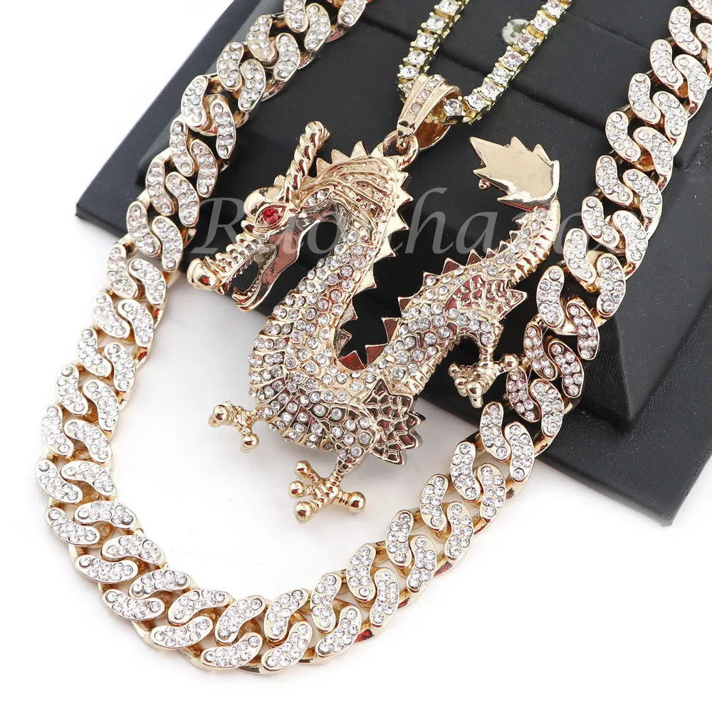MEN 14K GOLD PT DRAGON 18" TENNIS CHAIN 16" 30" CHOKER CUBAN CHAIN S31G