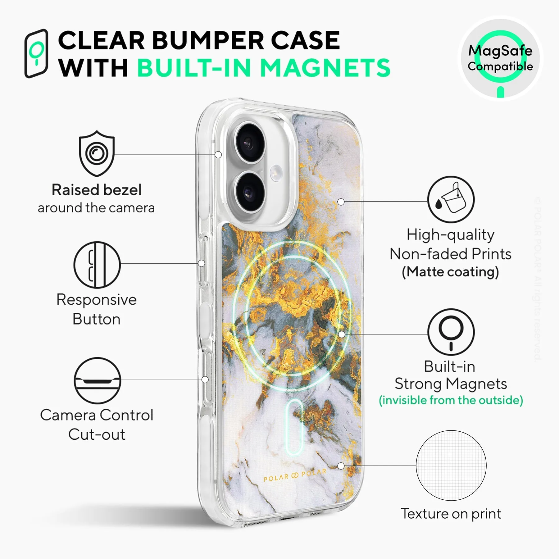 Mist Marble - iPhone 16 Clear Bumper MagSafe Case