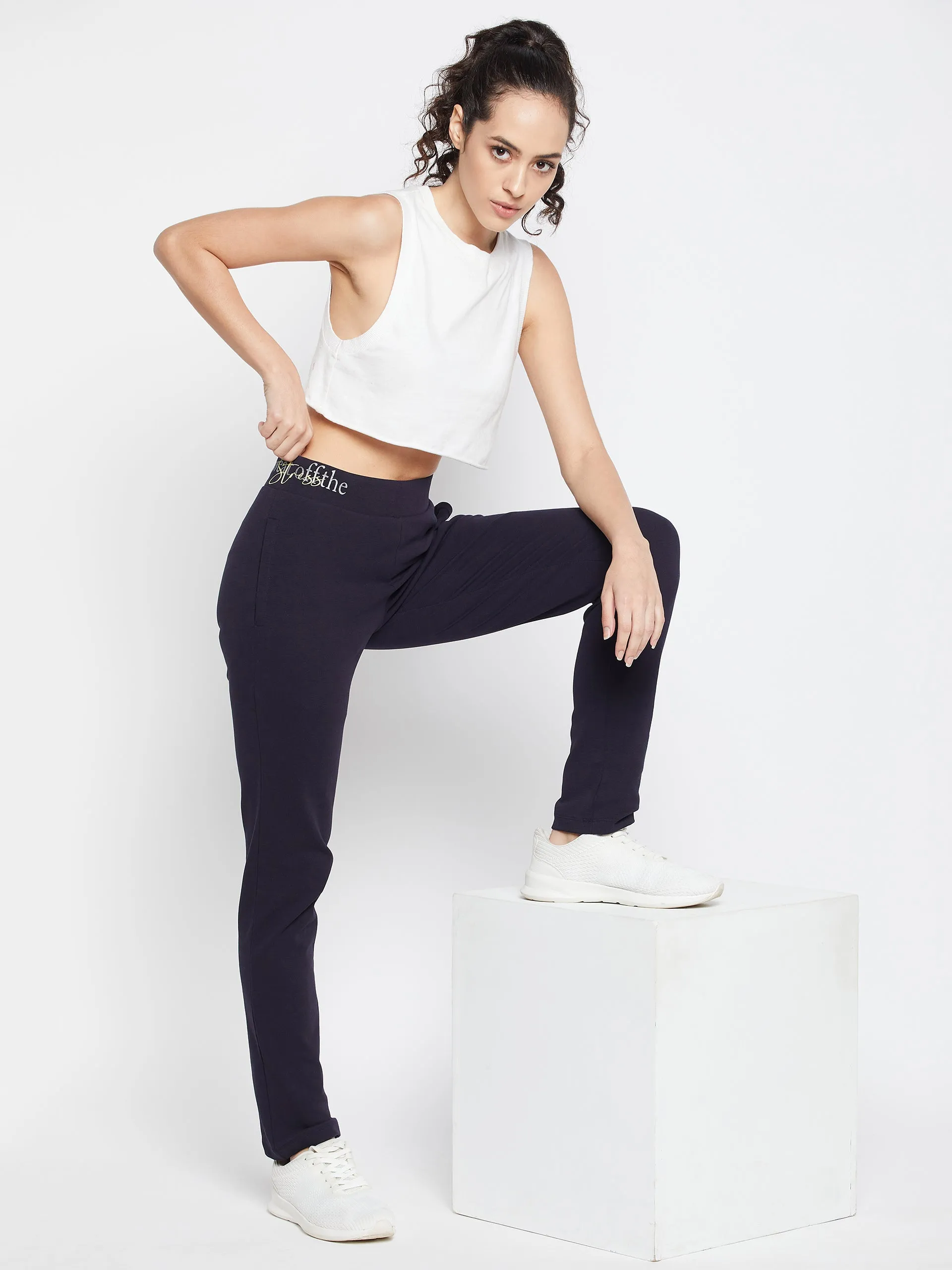 mSECRET Typography Waistband Navy Blue Track Bottom