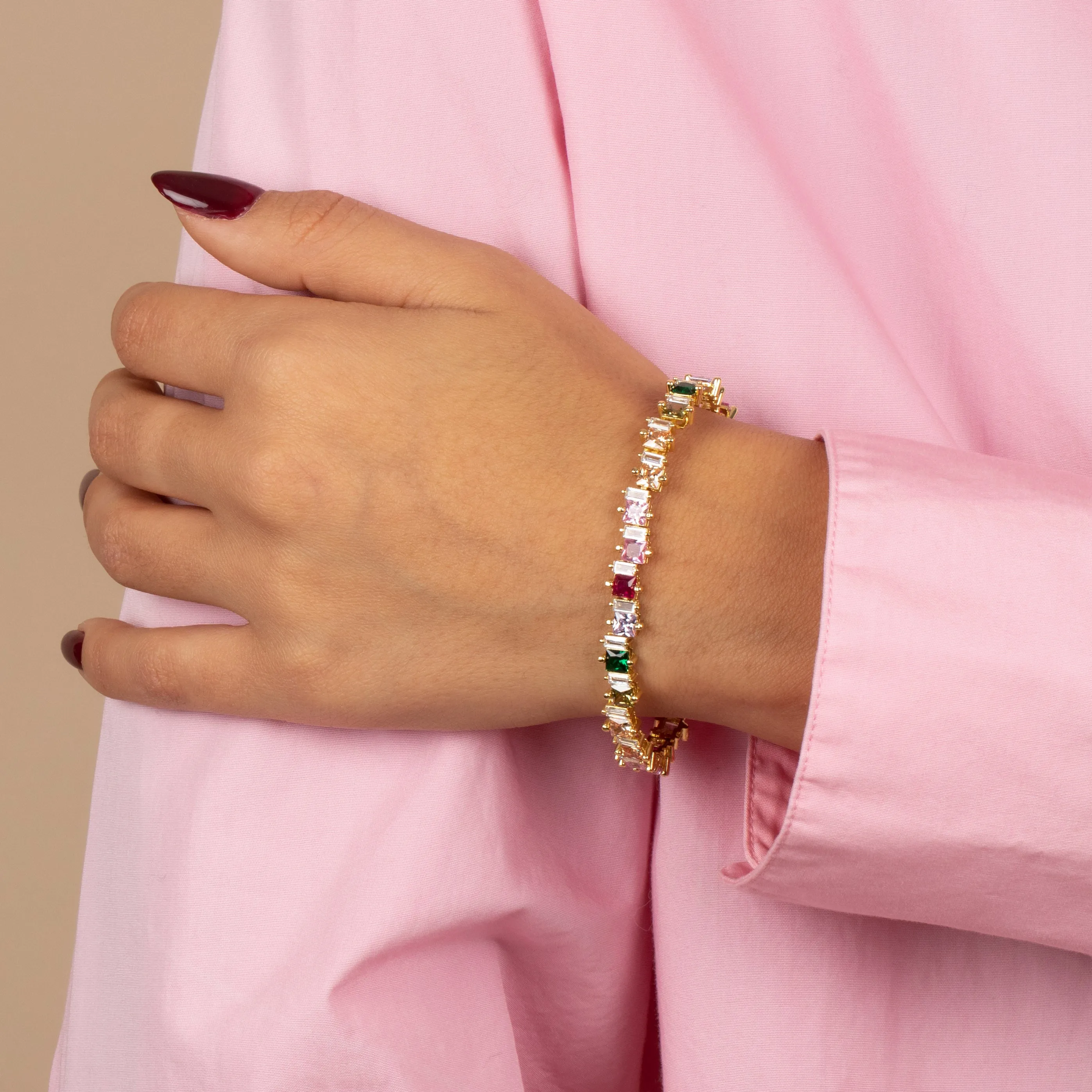 Multi Colored Scattered Baguette Tennis Bracelet