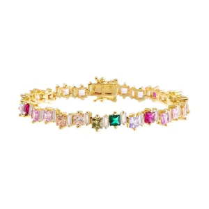 Multi Colored Scattered Baguette Tennis Bracelet