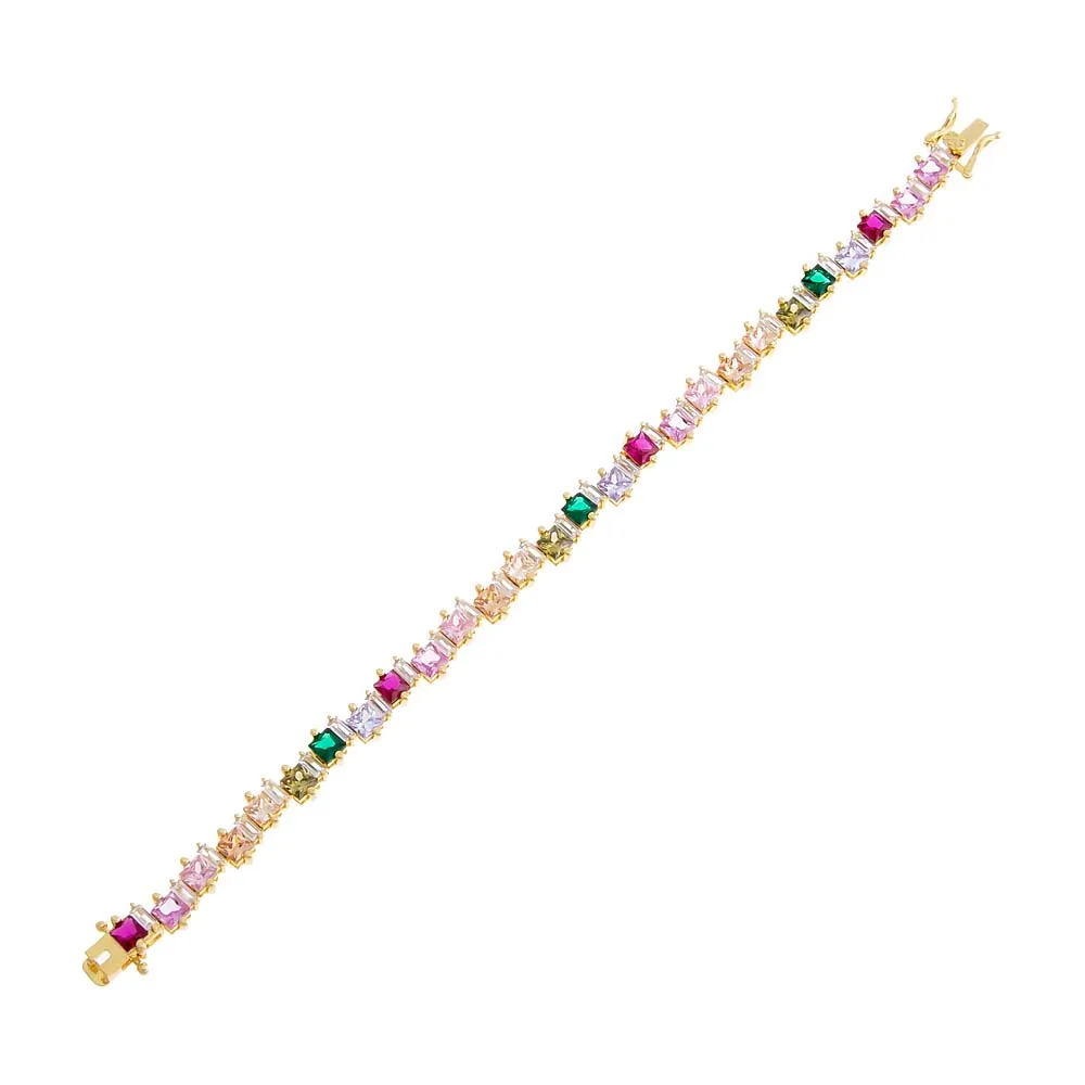 Multi Colored Scattered Baguette Tennis Bracelet