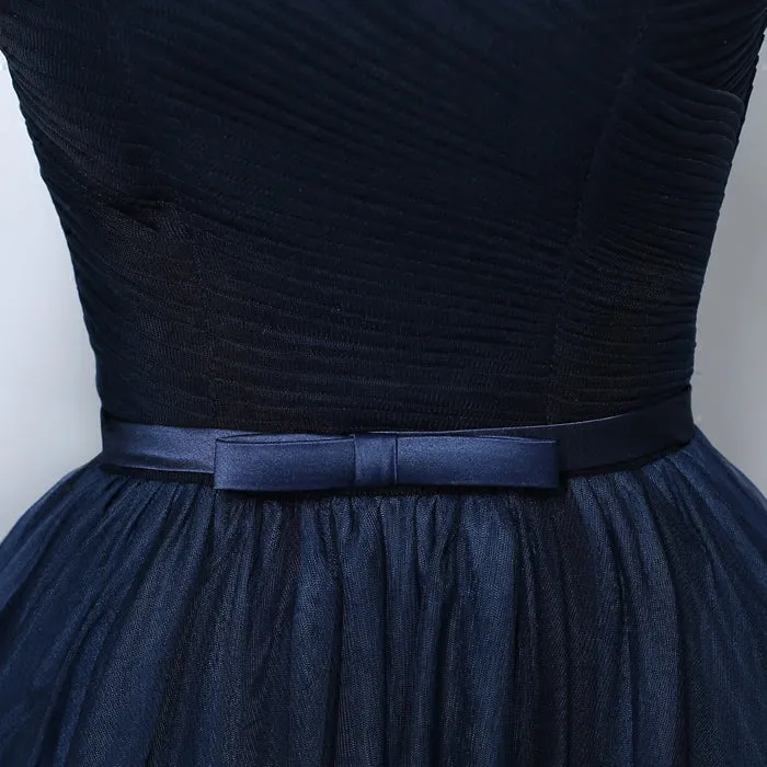 Navy Blue Off Shoulder Sweetheart A-line Bridesmaid Dress, Blue Prom Dress Party Dress