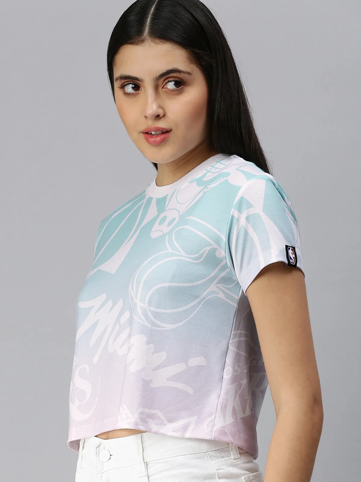 NBA: Ombre Logo Mash Crop Top - White