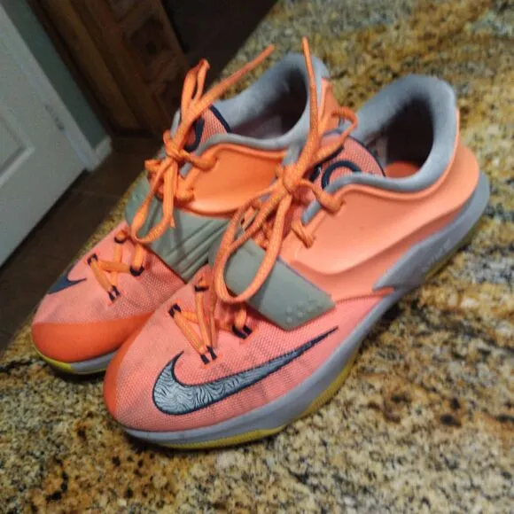 Nike KD VII 35,000 Degrees 669942-800 Basketball Shoes Bright Mango/Grey Sz 7Y