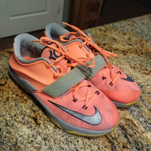 Nike KD VII 35,000 Degrees 669942-800 Basketball Shoes Bright Mango/Grey Sz 7Y