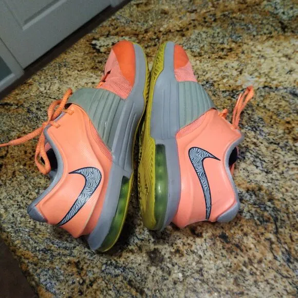 Nike KD VII 35,000 Degrees 669942-800 Basketball Shoes Bright Mango/Grey Sz 7Y