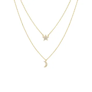 Pavé Star X Moon 2 In 1 Necklace