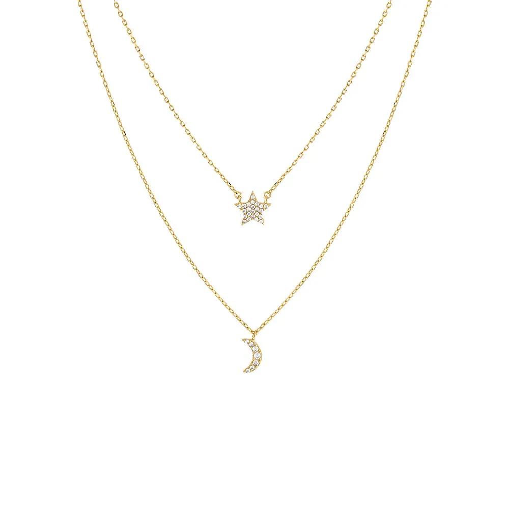 Pavé Star X Moon 2 In 1 Necklace