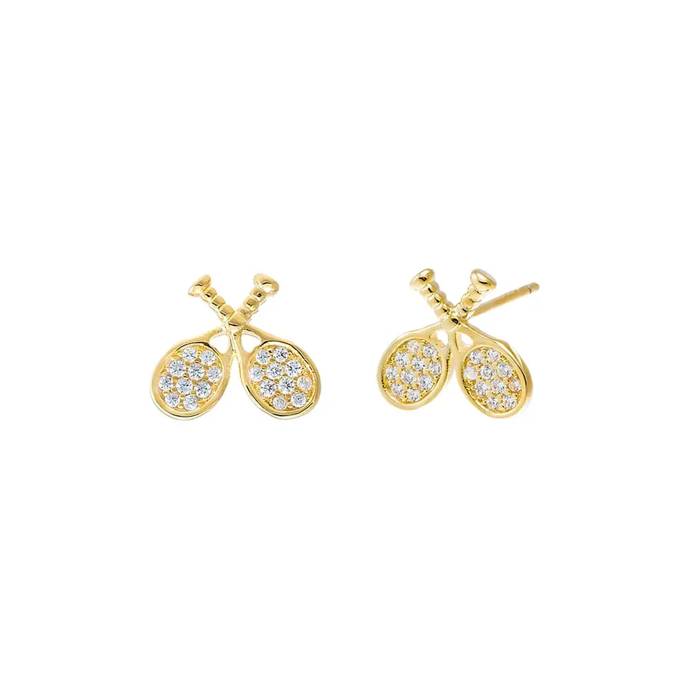 Pave Double Tennis Racket Stud Earring