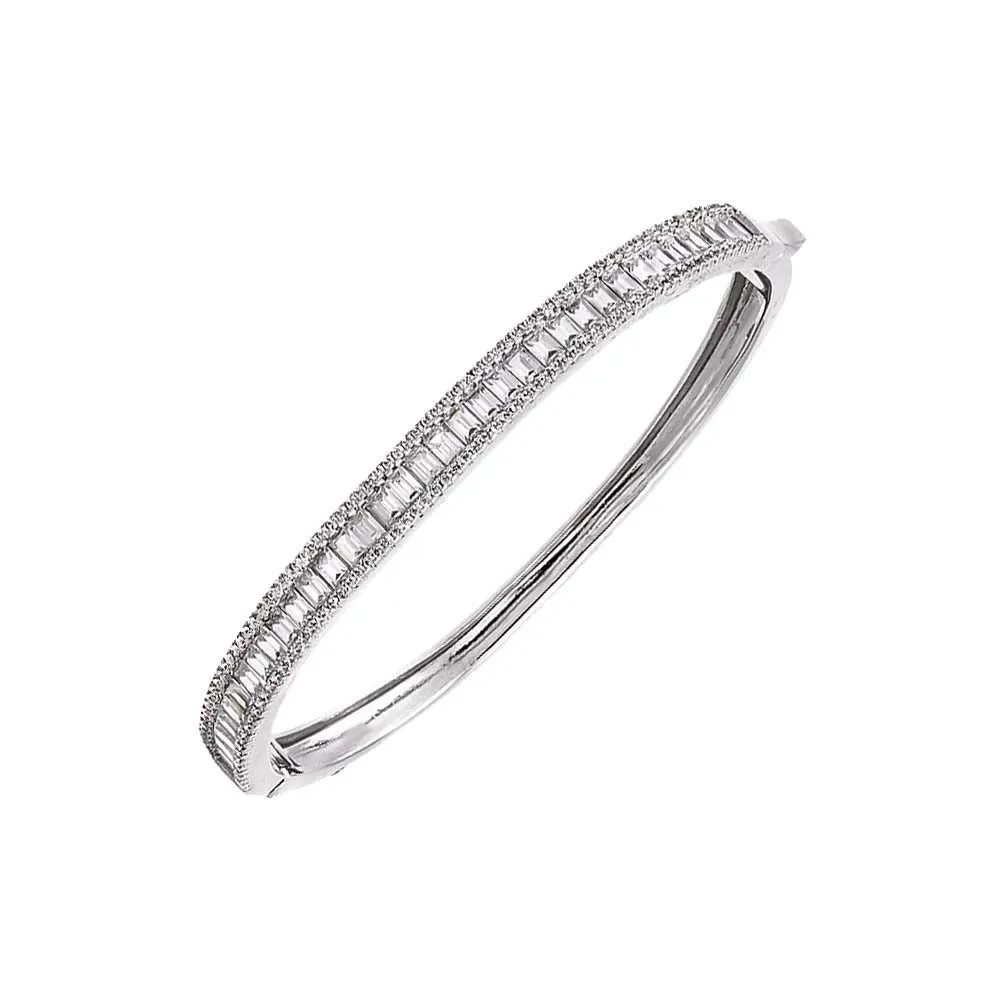 Pave X Baguette Tennis Bangle Bracelet