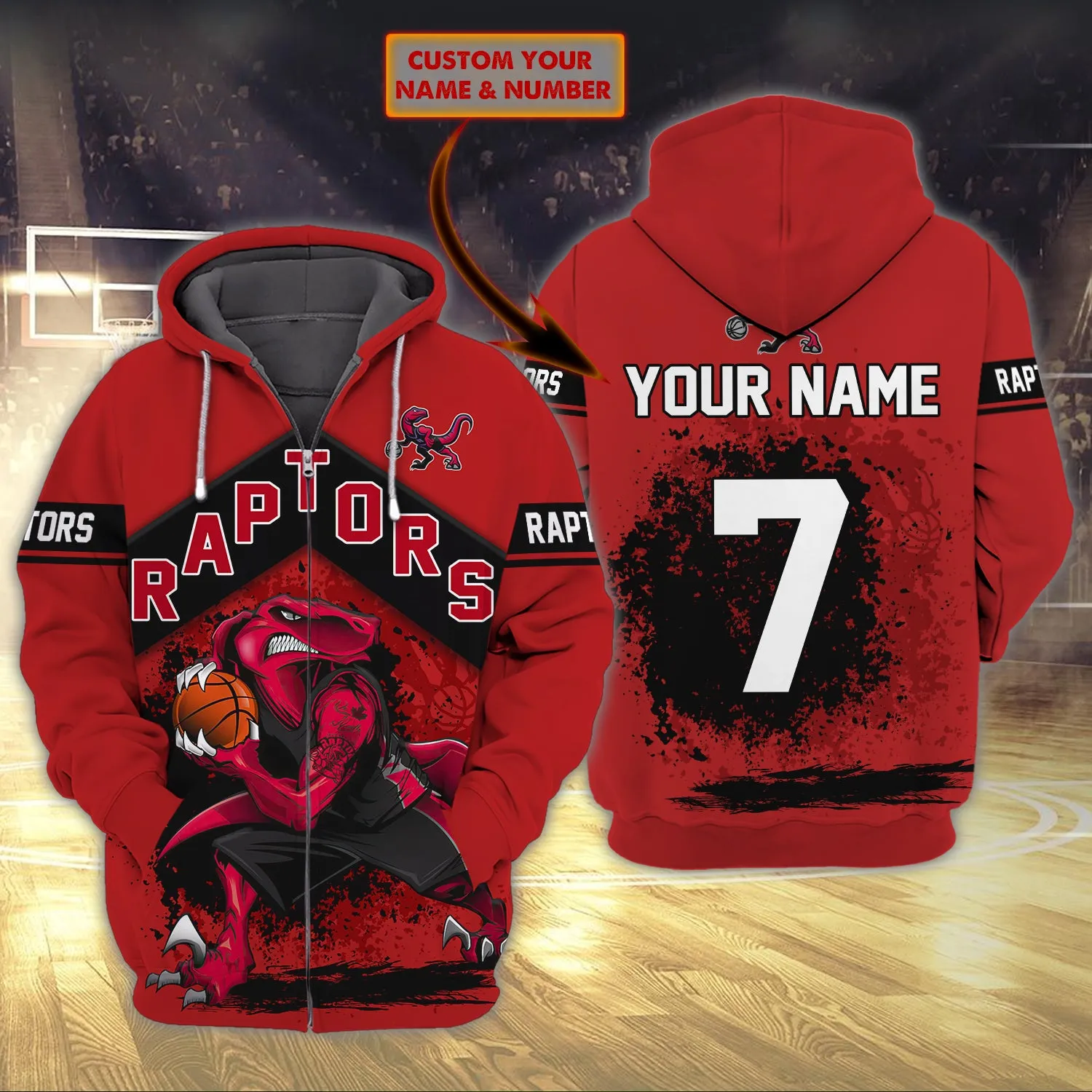 Raptors  - Personalized Name Zipper Hoodie 136